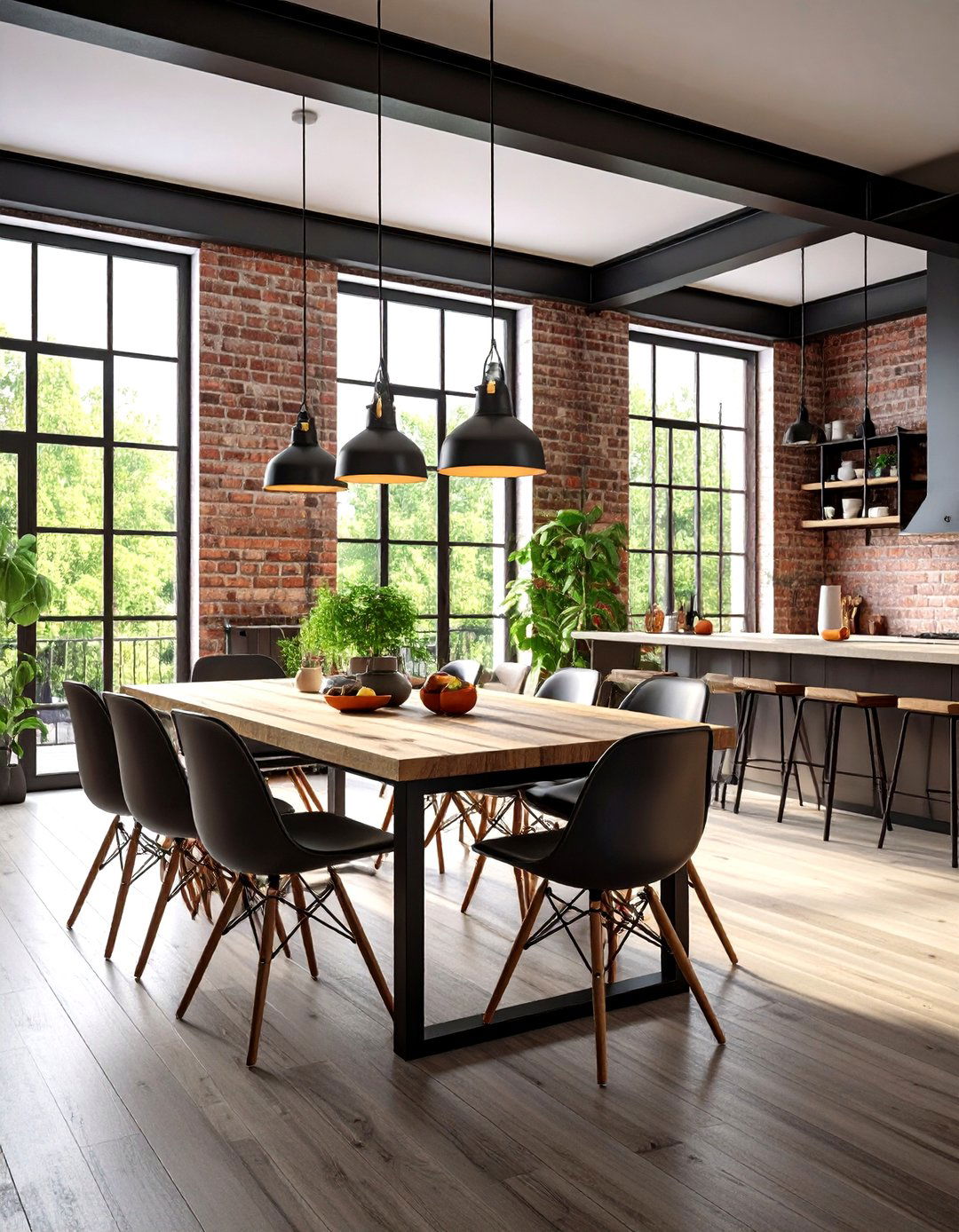 Industrial Dining Room with Open Floor Plan Integration - 20 Industrial Dining Room Ideas