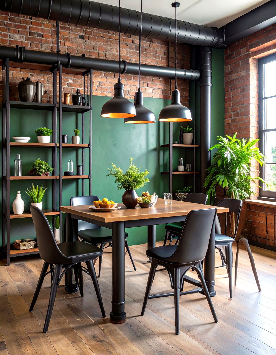 Industrial Dining Room with Pipe Element Accents - 20 Industrial Dining Room Ideas