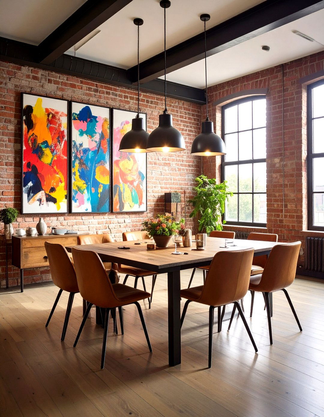 Industrial Dining Room with Statement Art Display - 20 Industrial Dining Room Ideas