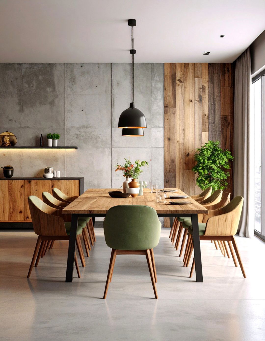 Industrial Dining Room with Textured Wall Treatments - 20 Industrial Dining Room Ideas