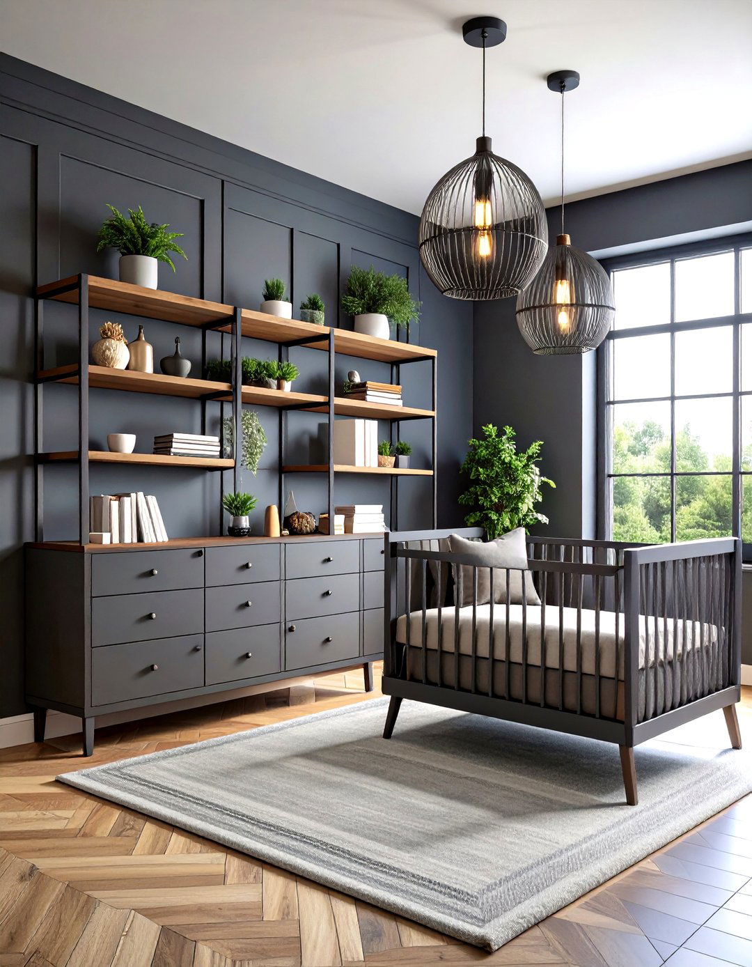 Industrial Grey Nursery with Metal Accents - 20 Grey Nursery Ideas