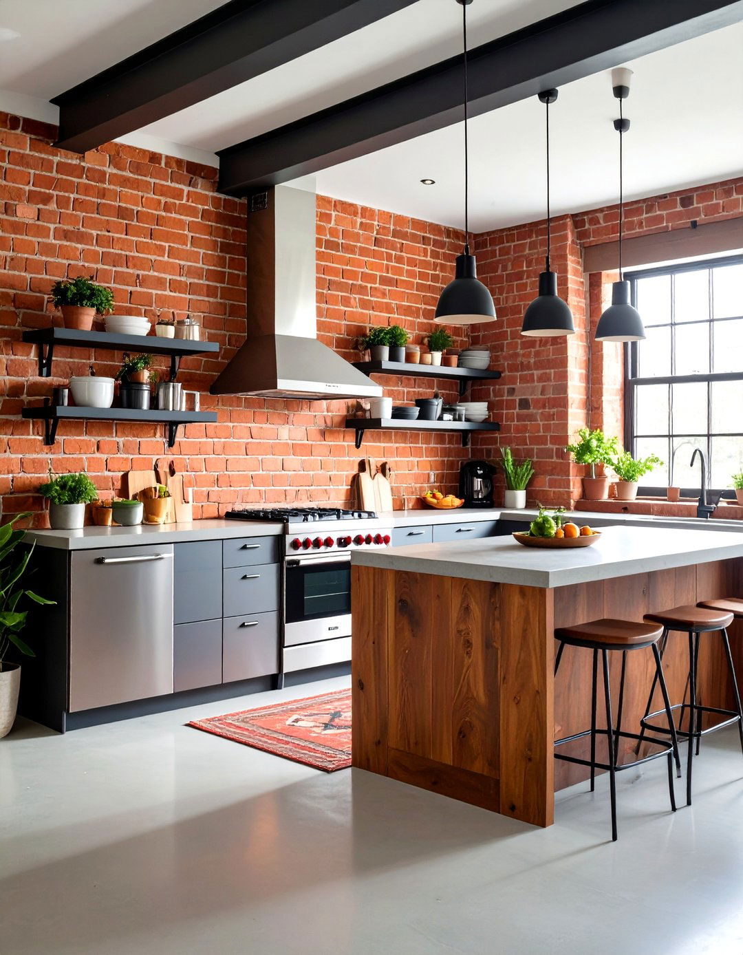 Industrial Kitchen Accent Wall with Exposed Brick Design - 20 Kitchen Accent Wall Ideas