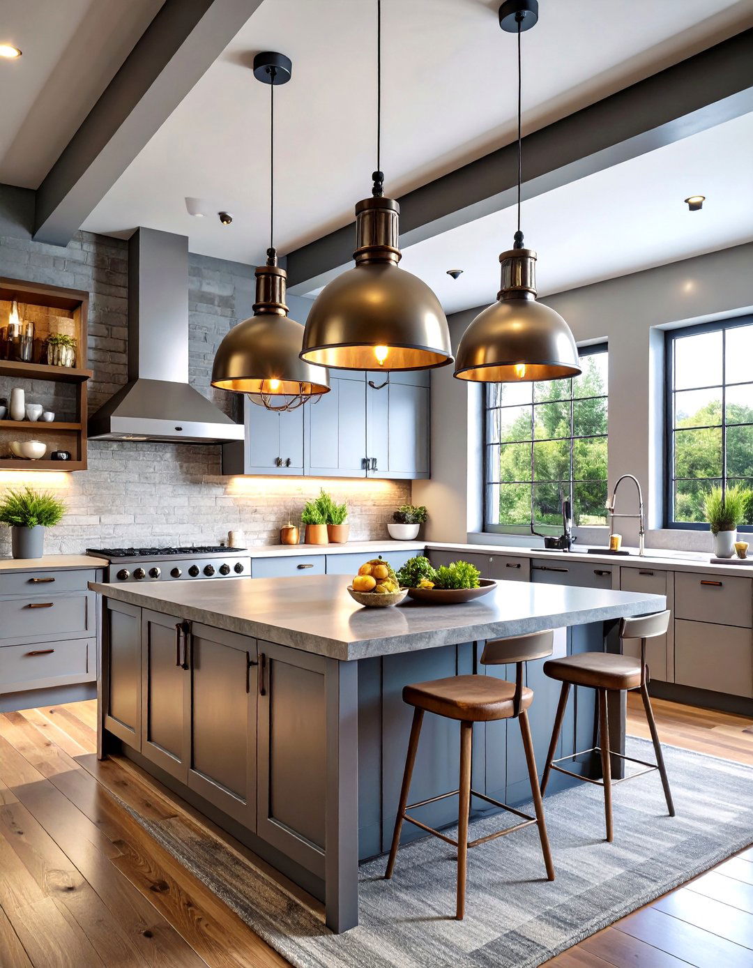 Industrial Kitchen Island Lighting with Mixed Metal Finishes - 20 Kitchen Island Lighting Ideas