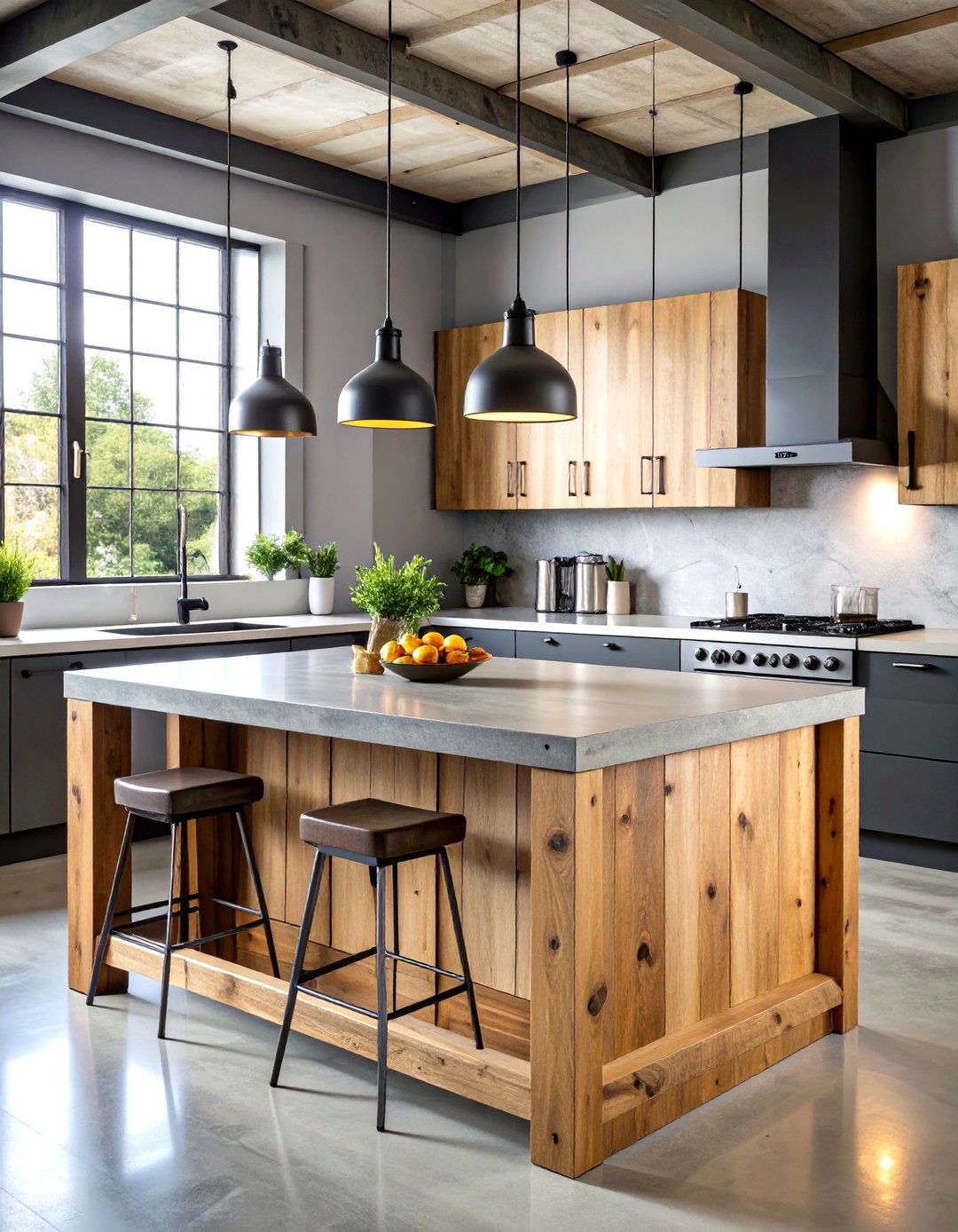 Industrial Kitchen Island with Concrete Countertops - 20 Industrial Kitchen Ideas