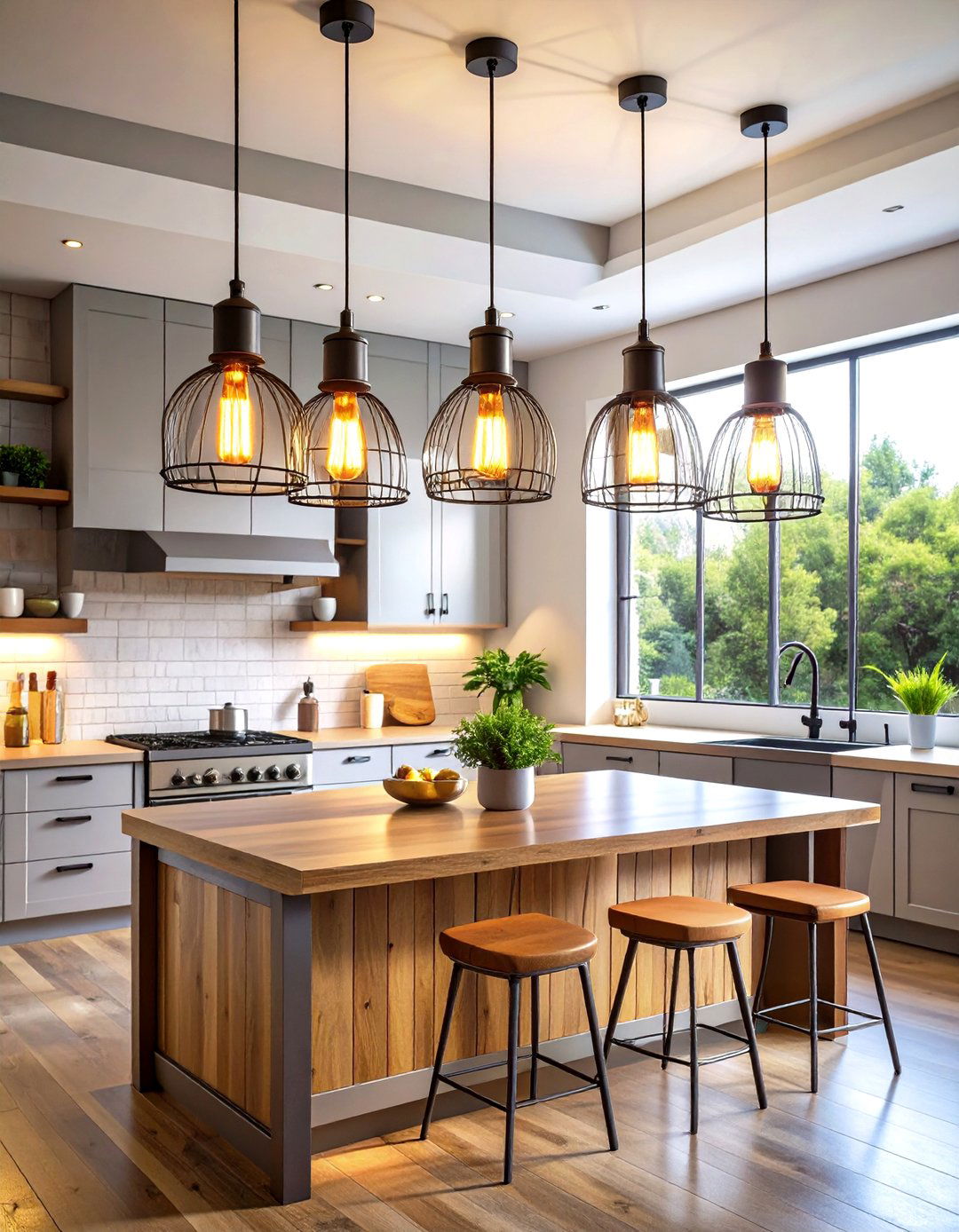 Industrial Kitchen Lighting with Edison Bulbs - 20 Industrial Kitchen Ideas