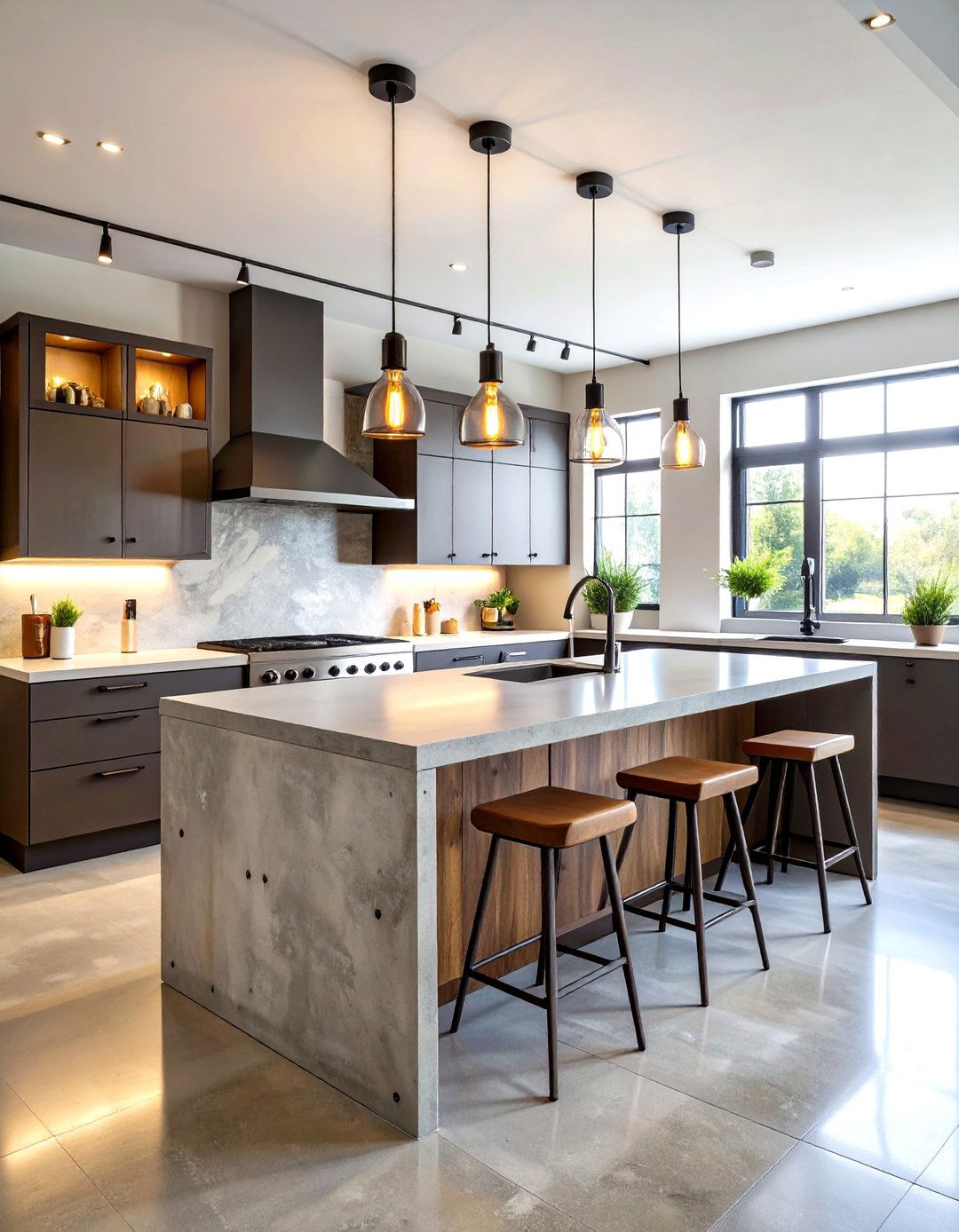Industrial Kitchen Peninsula with Concrete and Steel Accents - 20 Kitchen Peninsula Ideas