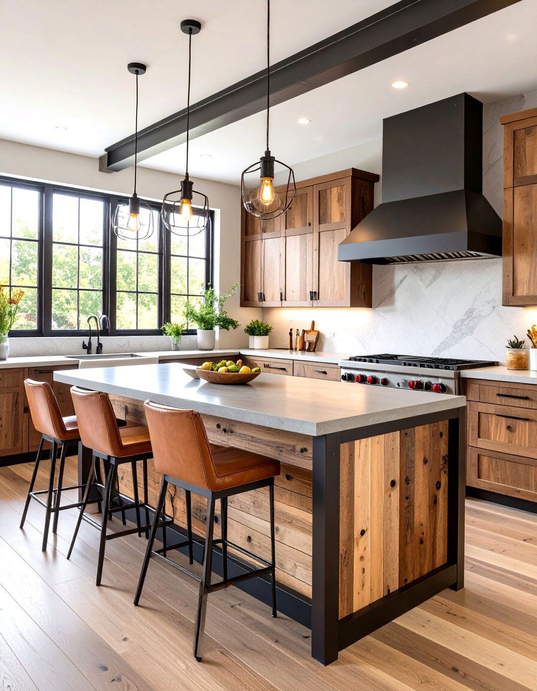 Industrial Kitchen Shiplap Island with Exposed Steel Framework - 20 Kitchen Shiplap Ideas With Kitchen Island Ideas