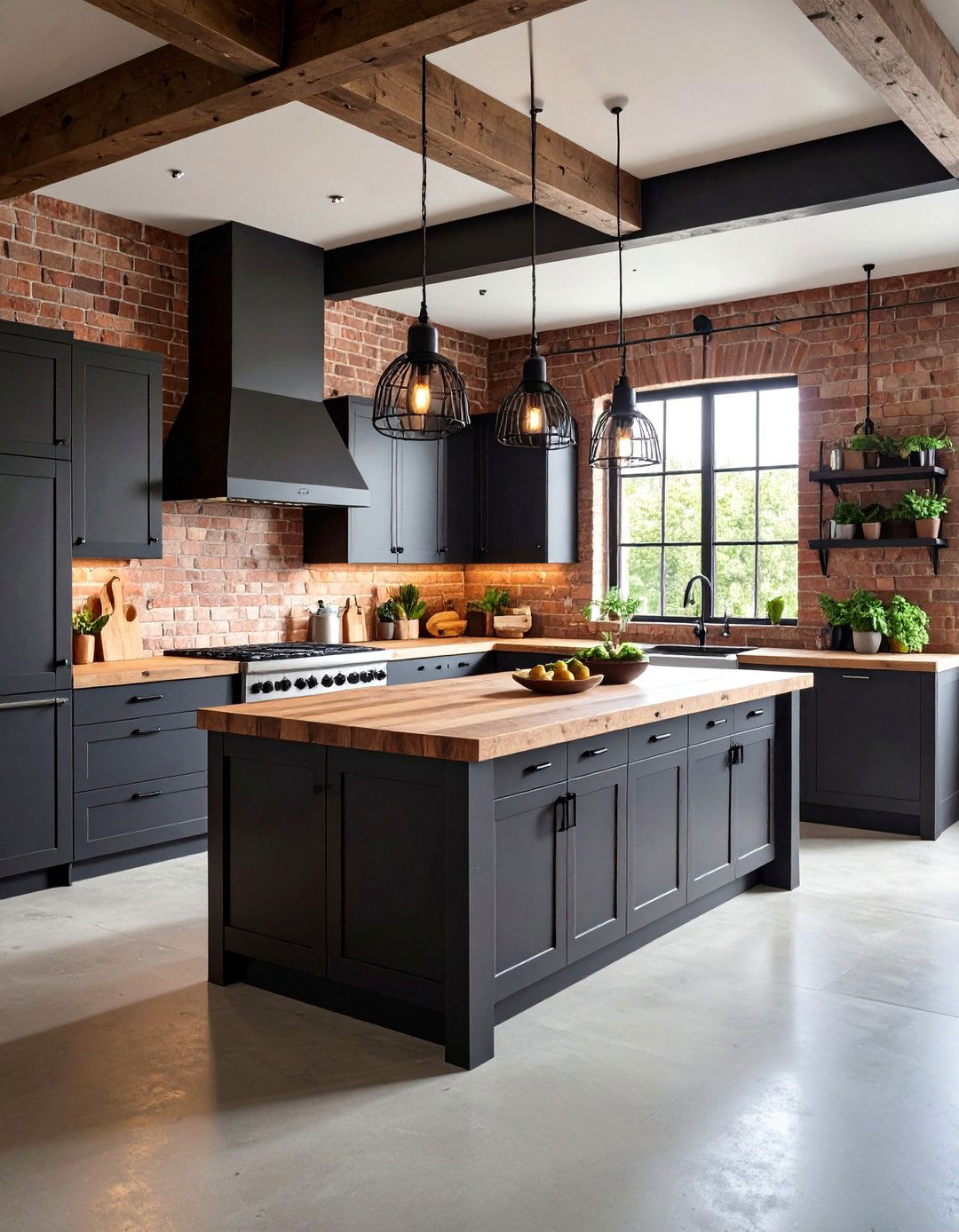 Industrial Kitchen With Black Cabinets And Reclaimed Wood Countertops - 20 Kitchen With Black Cabinets And Wood Countertops Ideas