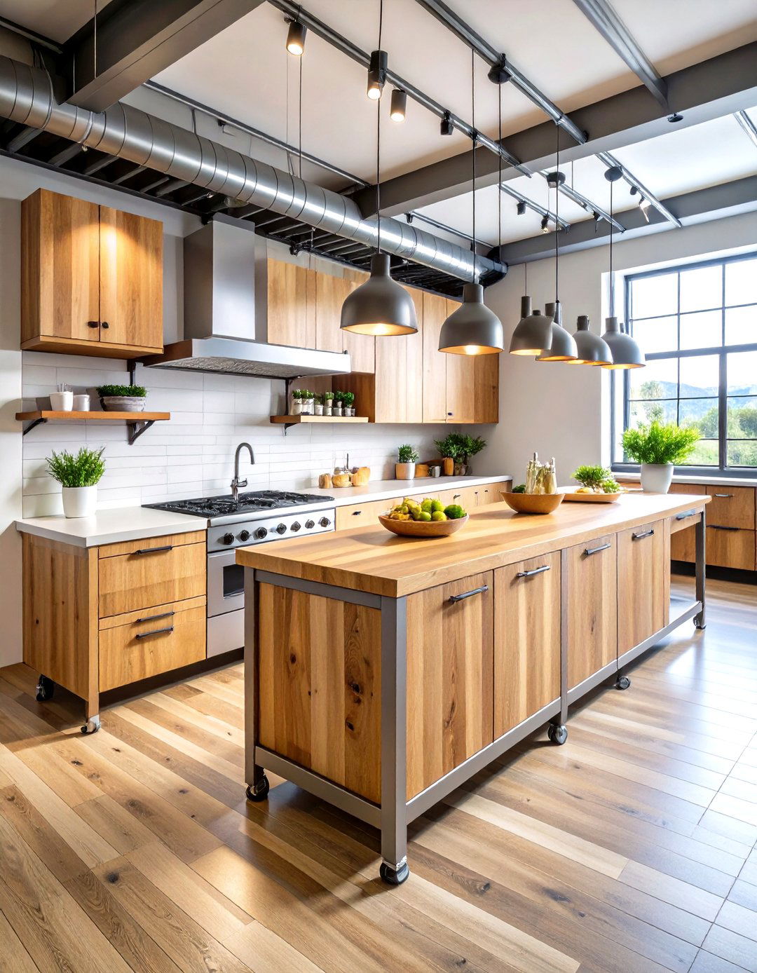 Industrial Kitchen with Butcher Block Workstations - 20 Industrial Kitchen Ideas