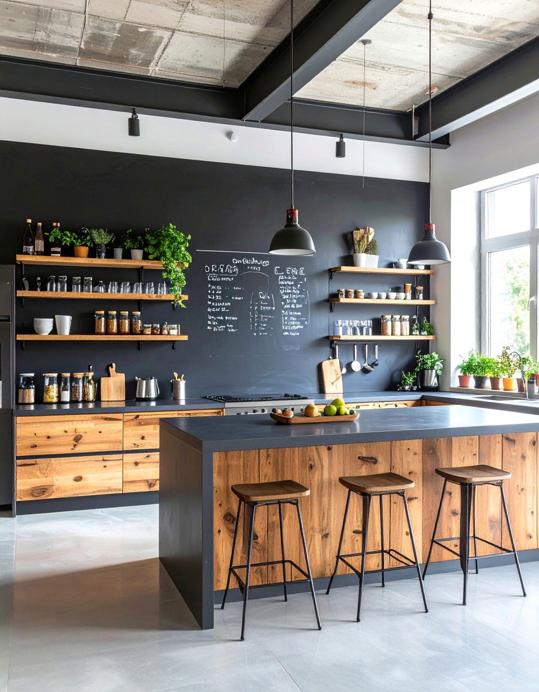 Industrial Kitchen with Chalkboard Wall Features - 20 Industrial Kitchen Ideas
