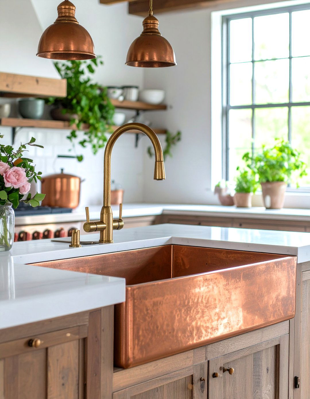Industrial Kitchen with Copper Farmhouse Sink - 20 Industrial Kitchen Ideas