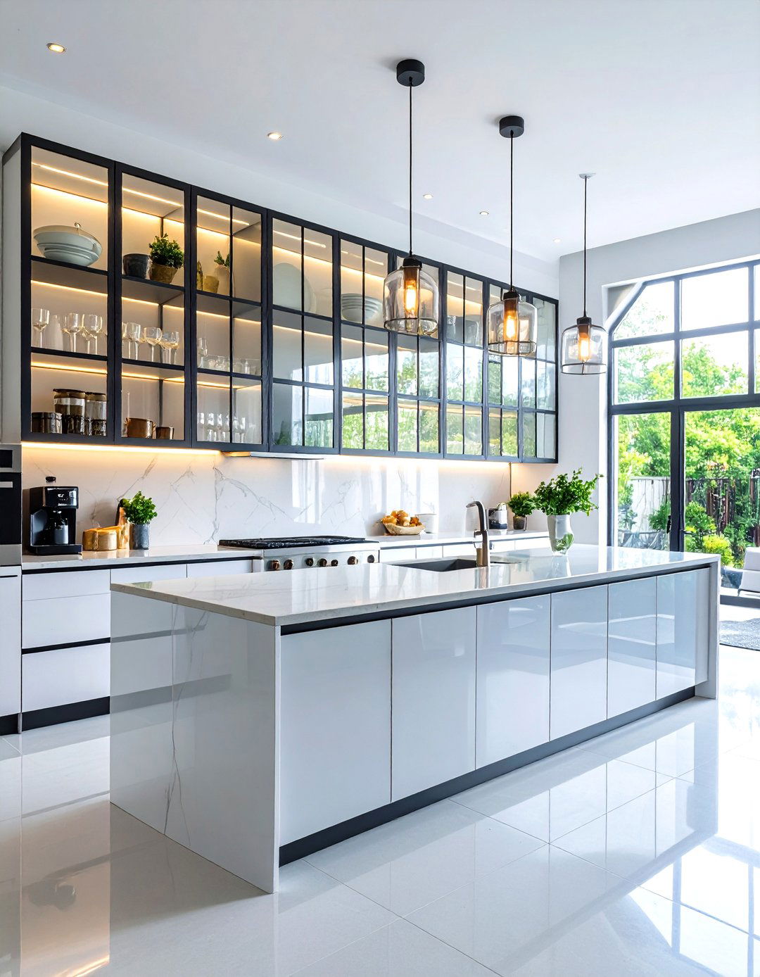 Industrial Kitchen with Glass Cabinet Doors - 20 Industrial Kitchen Ideas