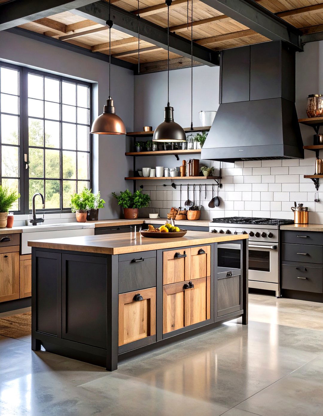 Industrial Kitchen with Mixed Metal Finishes - 20 Industrial Kitchen Ideas