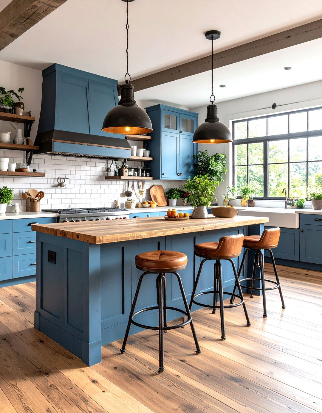 Industrial Kitchen with Vintage Industrial Stools - 20 Industrial Kitchen Ideas