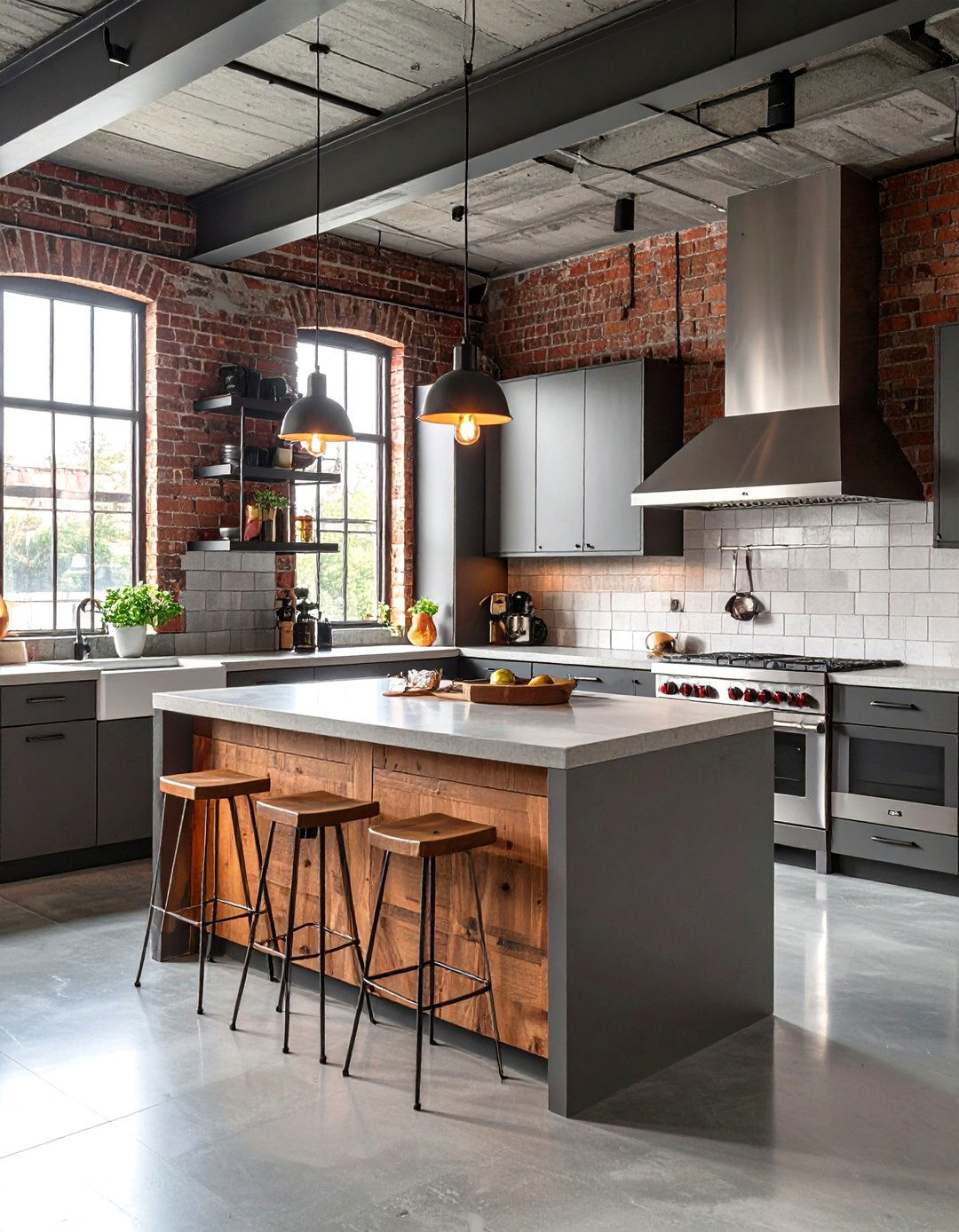 Industrial L Shaped Kitchen with Exposed Brick and Steel - 20 l shaped kitchen ideas