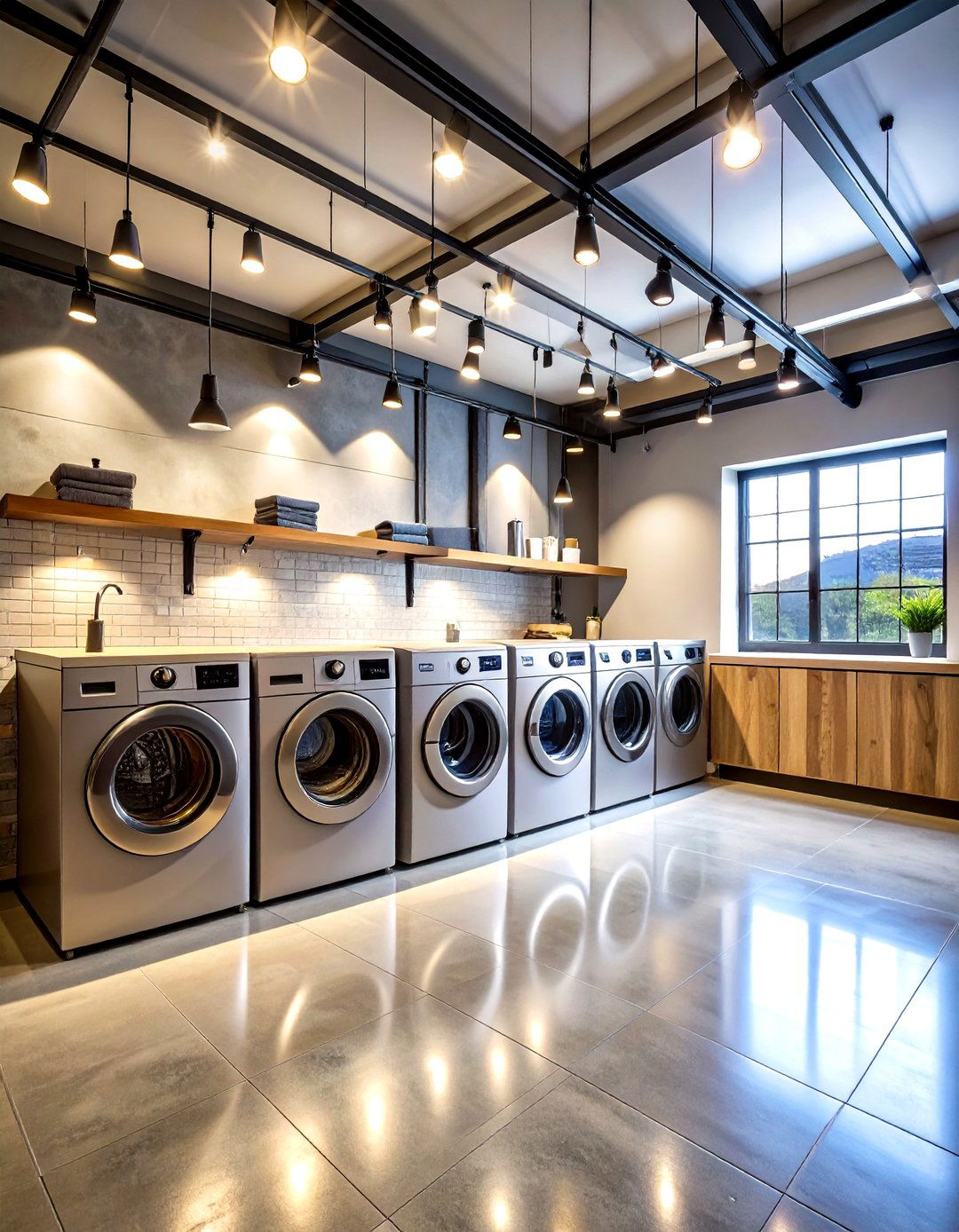 Industrial Laundry Room Lighting with Track and Spotlight Systems - 20 Laundry Room Lighting Ideas