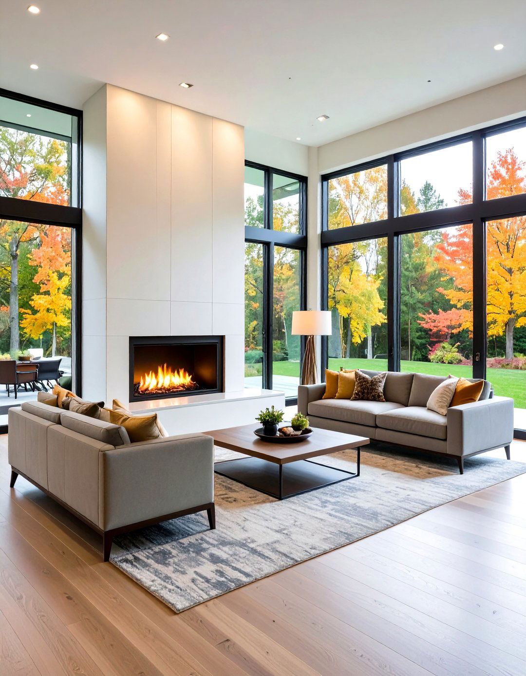 Industrial Linear Fireplace with Blackened Steel Frame - 20 linear fireplace ideas
