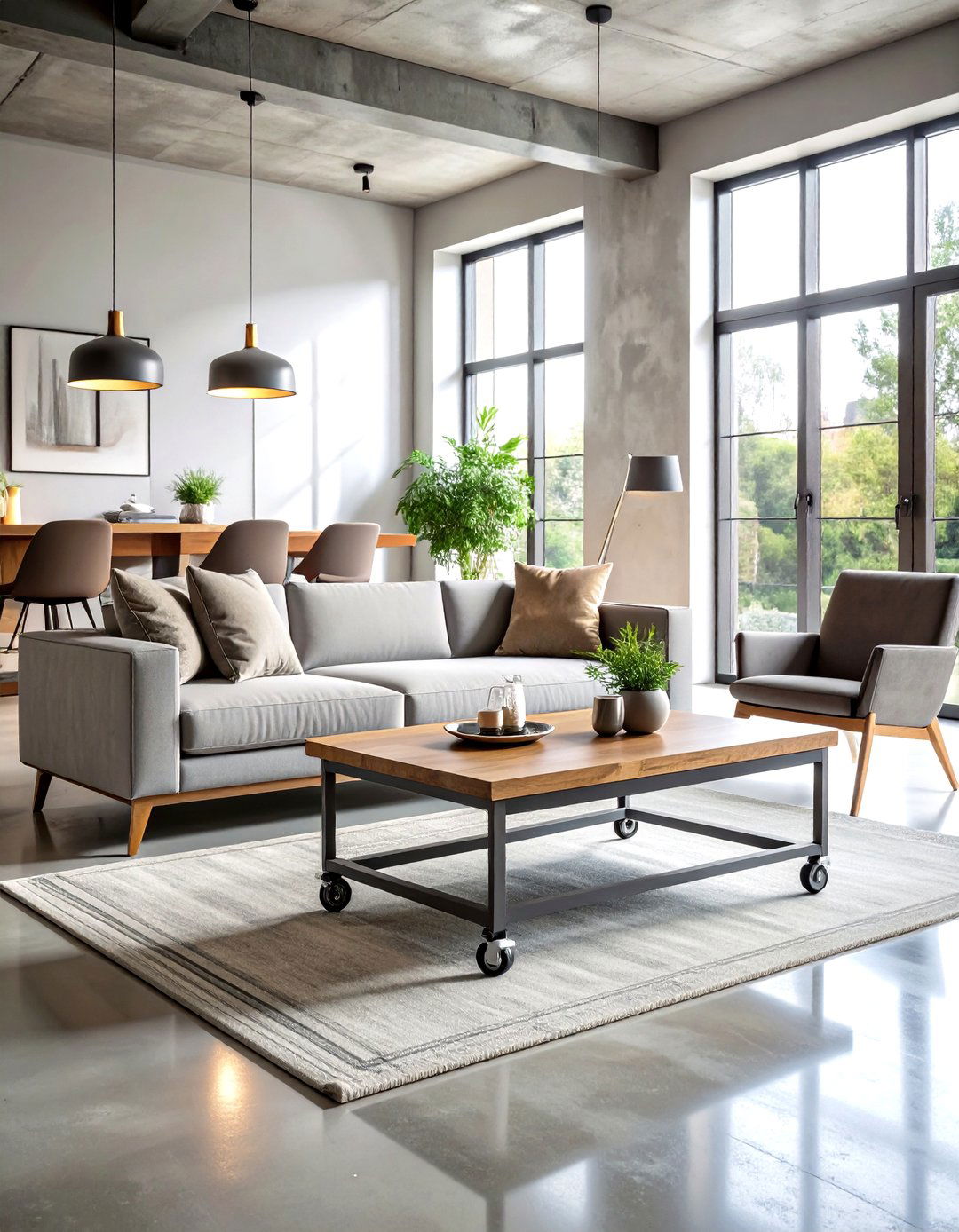 Industrial Living Room Concrete Coffee Table Centerpiece - 20 Industrial Living Room Ideas