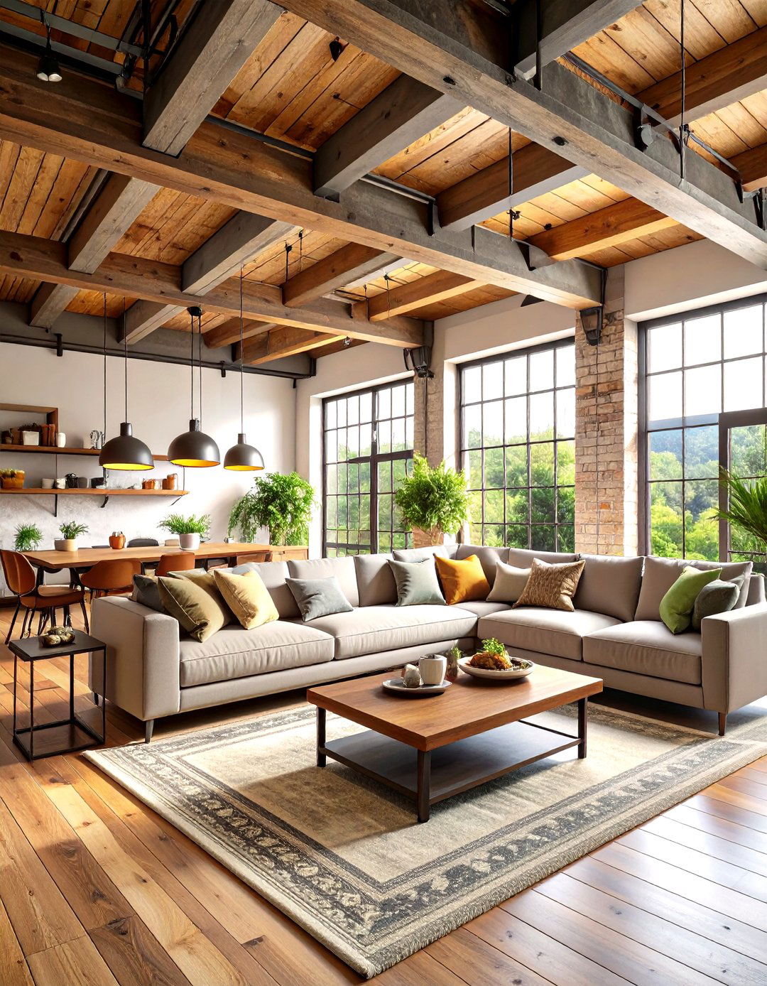 Industrial Living Room Exposed Ceiling Beam Structure - 20 Industrial Living Room Ideas