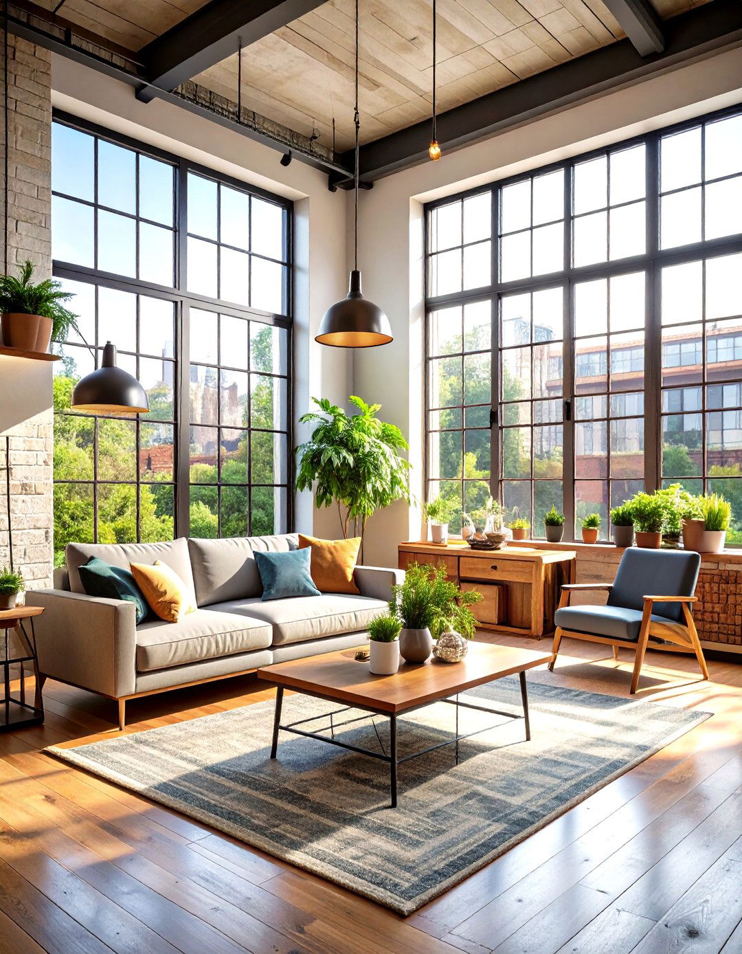 Industrial Living Room Factory Style Window Features - 20 Industrial Living Room Ideas