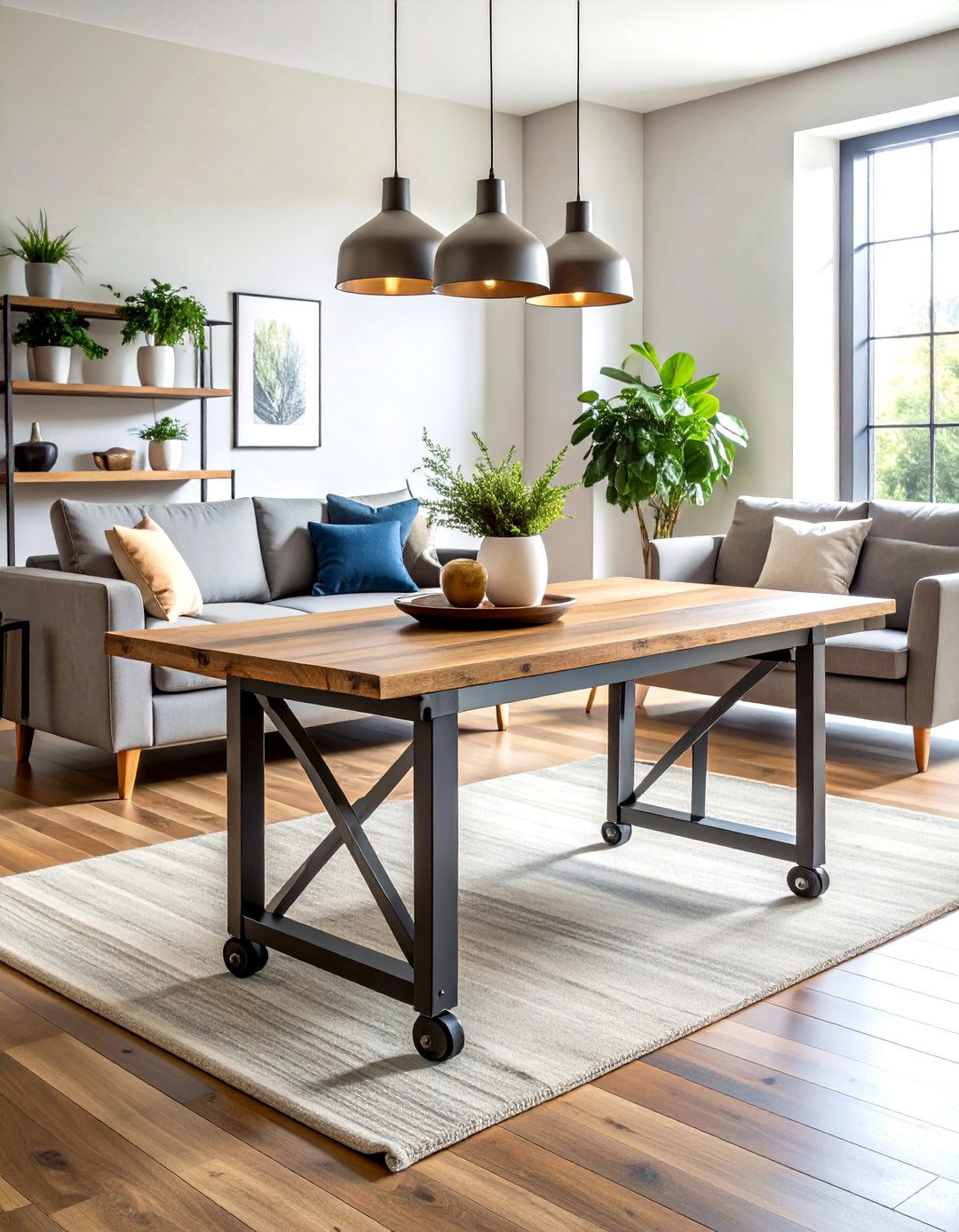 Industrial Living Room Metal and Wood Coffee Table Design - 20 Industrial Living Room Ideas