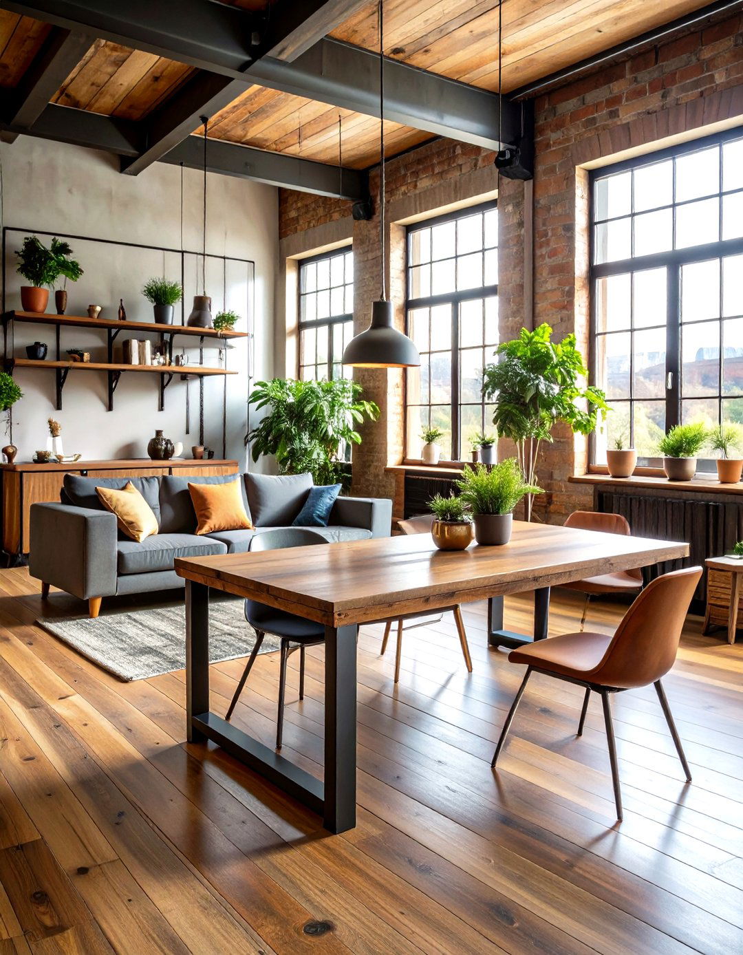 Industrial Living Room Mixed Metal and Wood Texture Harmony - 20 Industrial Living Room Ideas