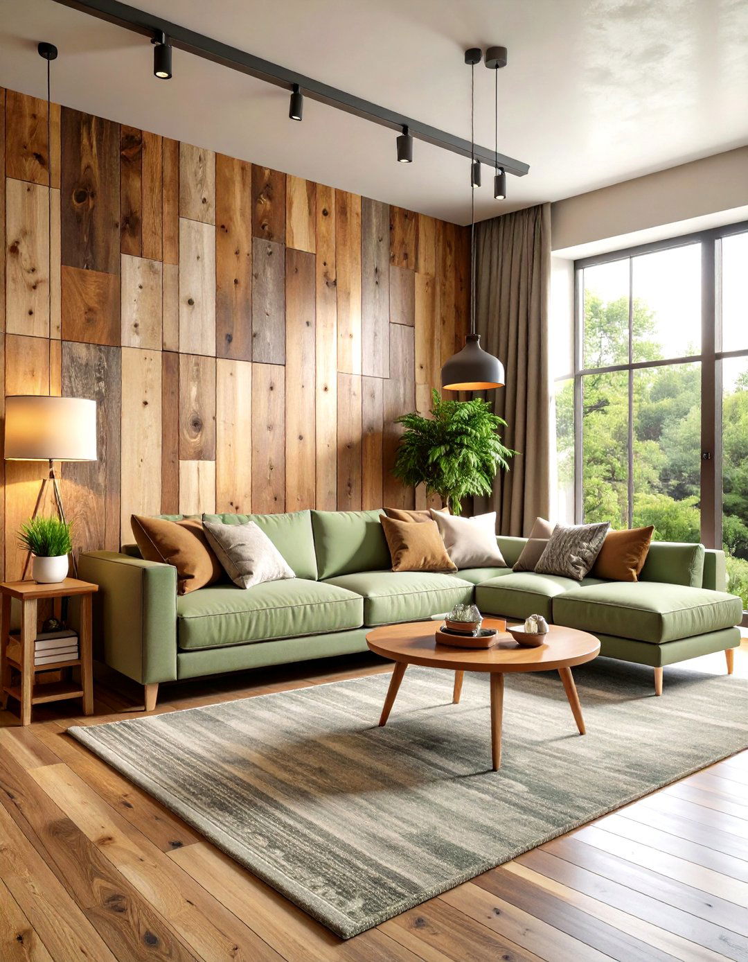 Industrial Living Room Raw Wood Accent Wall Installation - 20 Industrial Living Room Ideas