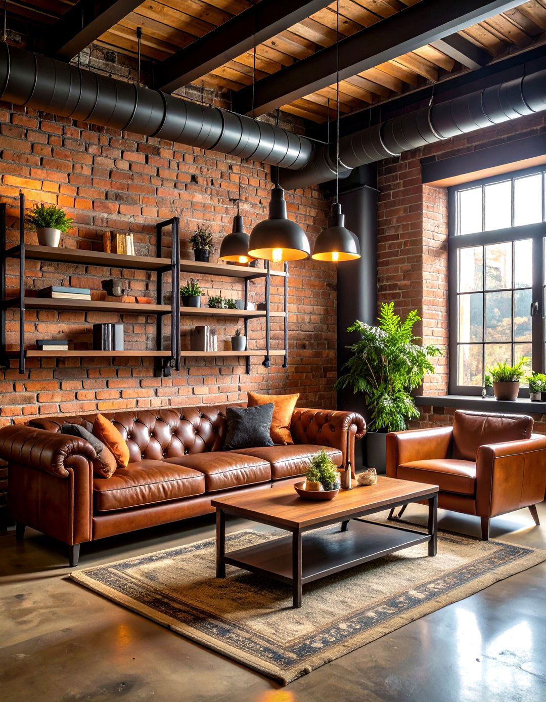Industrial Loft Brick Accent Wall with Metal Accents - 20 Brick Accent Wall Ideas