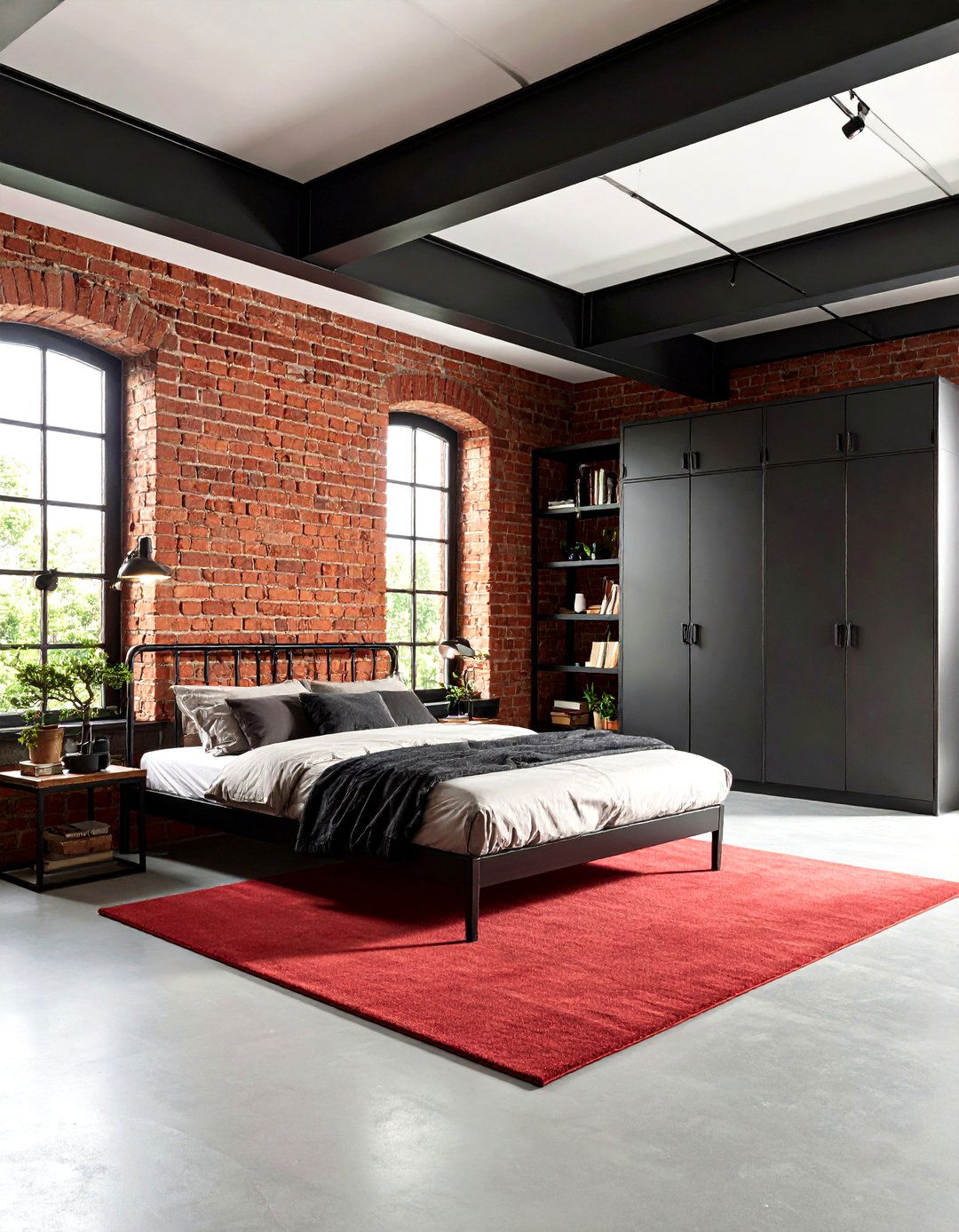 Industrial Loft Red and Black Bedroom - 20 Red and Black Bedroom Ideas
