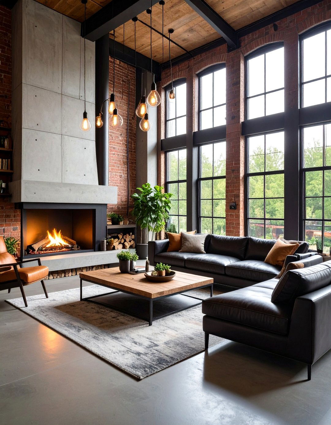 Industrial Loft Sectional Fireplace Design - 20 Living Room Ideas With Sectionals and Fireplace