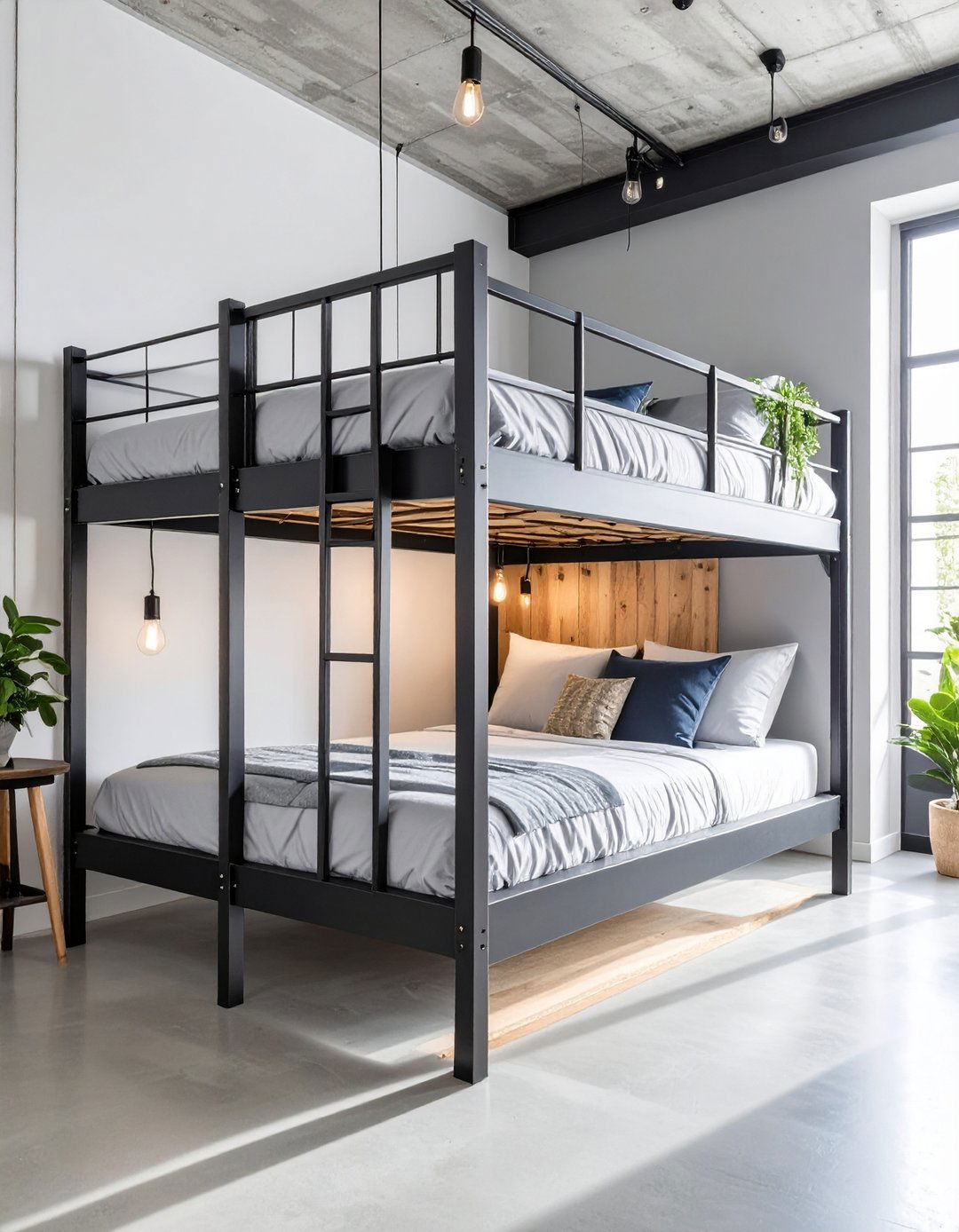 Industrial Loft Style Bunk Room with Metal Frames - 20 bunk room ideas