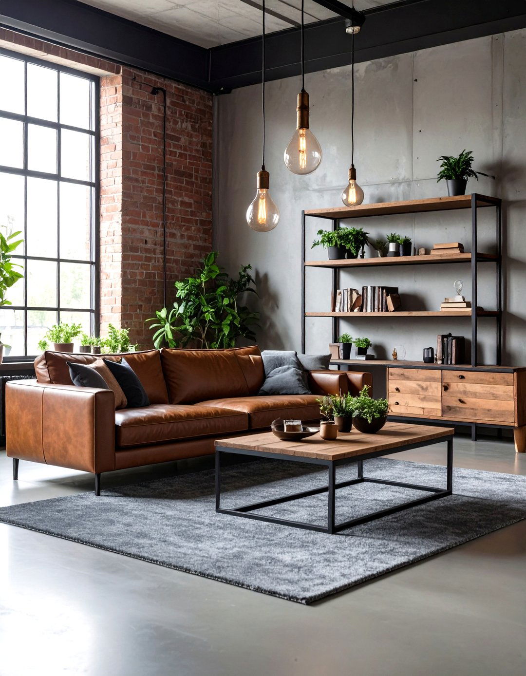 Industrial Loft Style with Grey Carpet - 20 grey carpet living room ideas