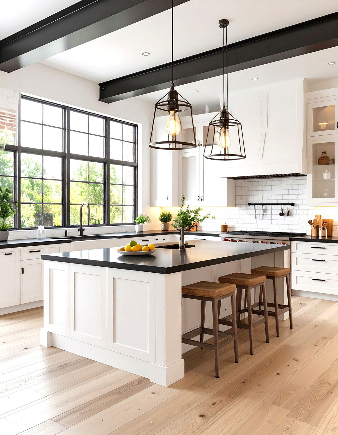 Industrial Loft White Kitchen with Black Countertops - 20 white kitchen with black countertops ideas