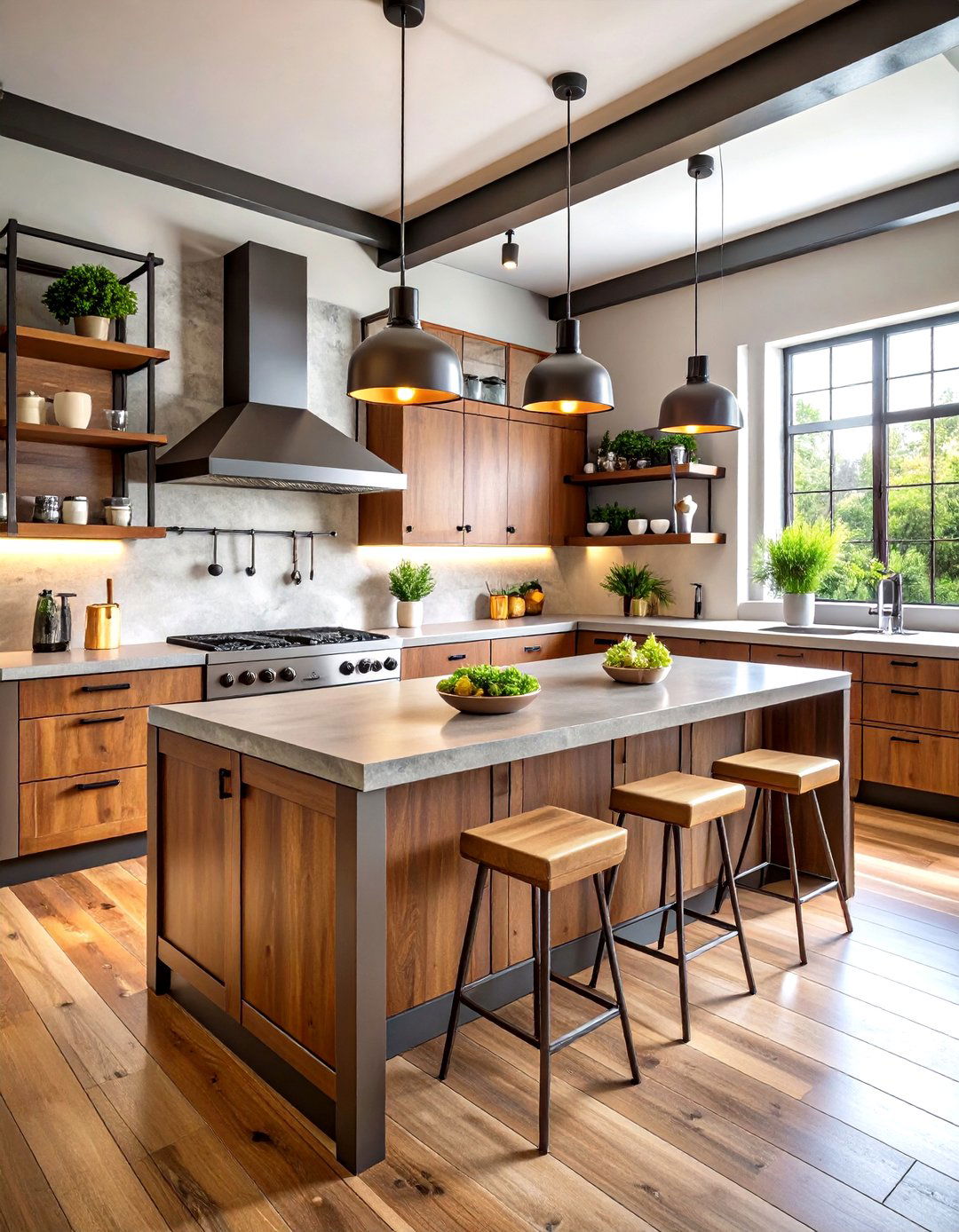 Industrial Maple and Matte Metal Cabinet Ensemble - 20 Maple Kitchen Cabinets Ideas