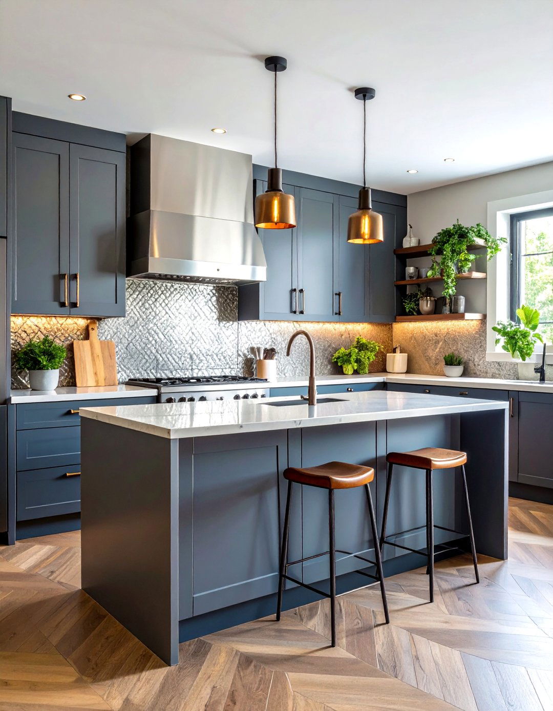 Industrial Metal Kitchen Backsplash with Hammered Texture - 20 Kitchen Backsplash Ideas