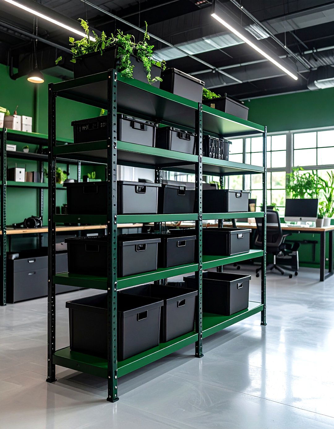 Industrial Metal Shelving Powder Coated Dark Green - 20 Dark Green Office Ideas and Inspiration