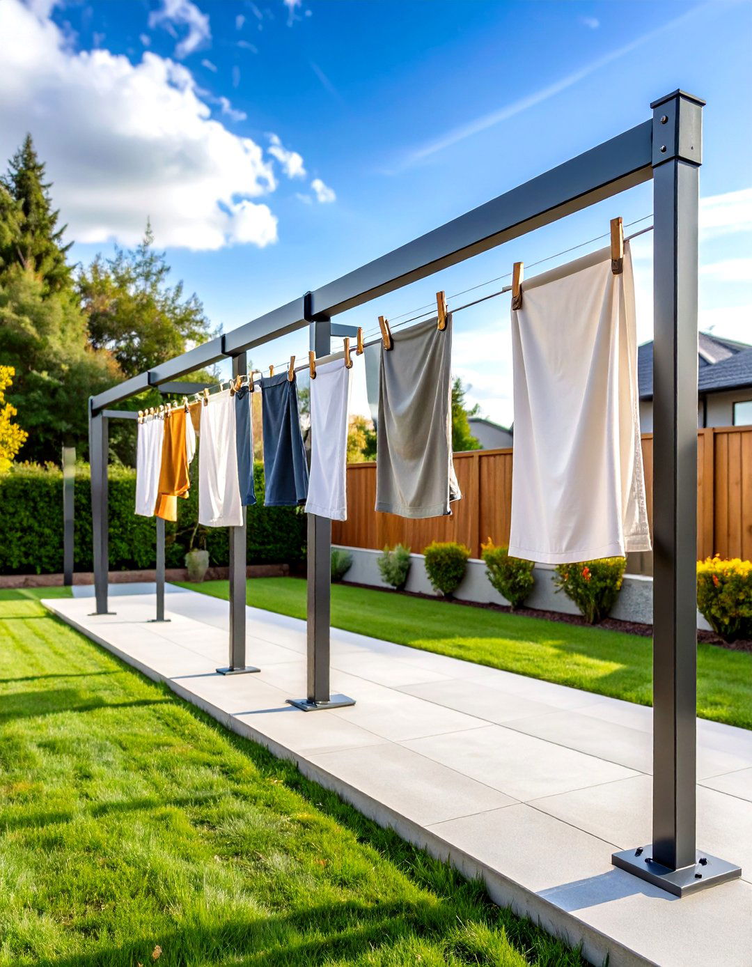 Industrial Metal Tubing Outdoor Clothesline - 20 Outdoor Clothesline Ideas