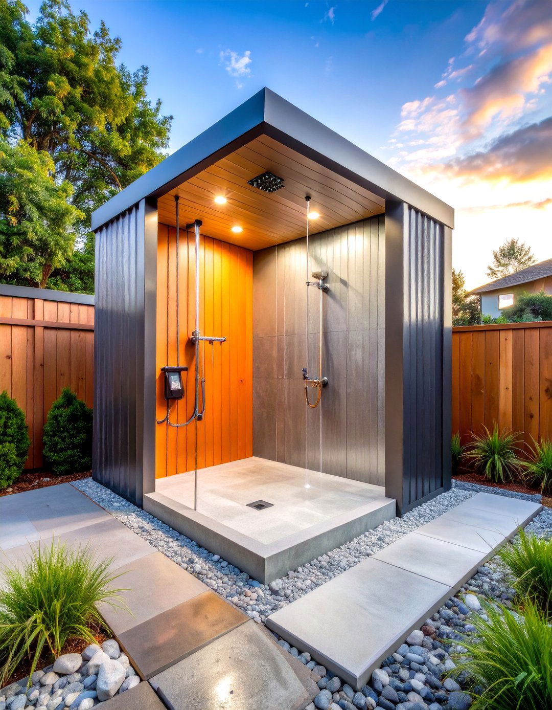 Industrial Metal and Concrete Outdoor Shower - 20 Outdoor Shower Ideas