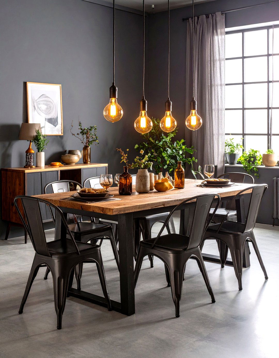 Industrial Metals Energize a Gray Dining Room - 20 Gray Dining Room Ideas