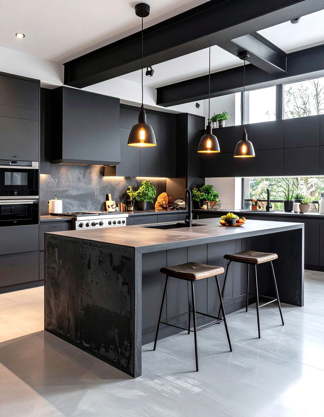 Industrial Microcement Kitchen Island - 20 Microcement Kitchen Ideas
