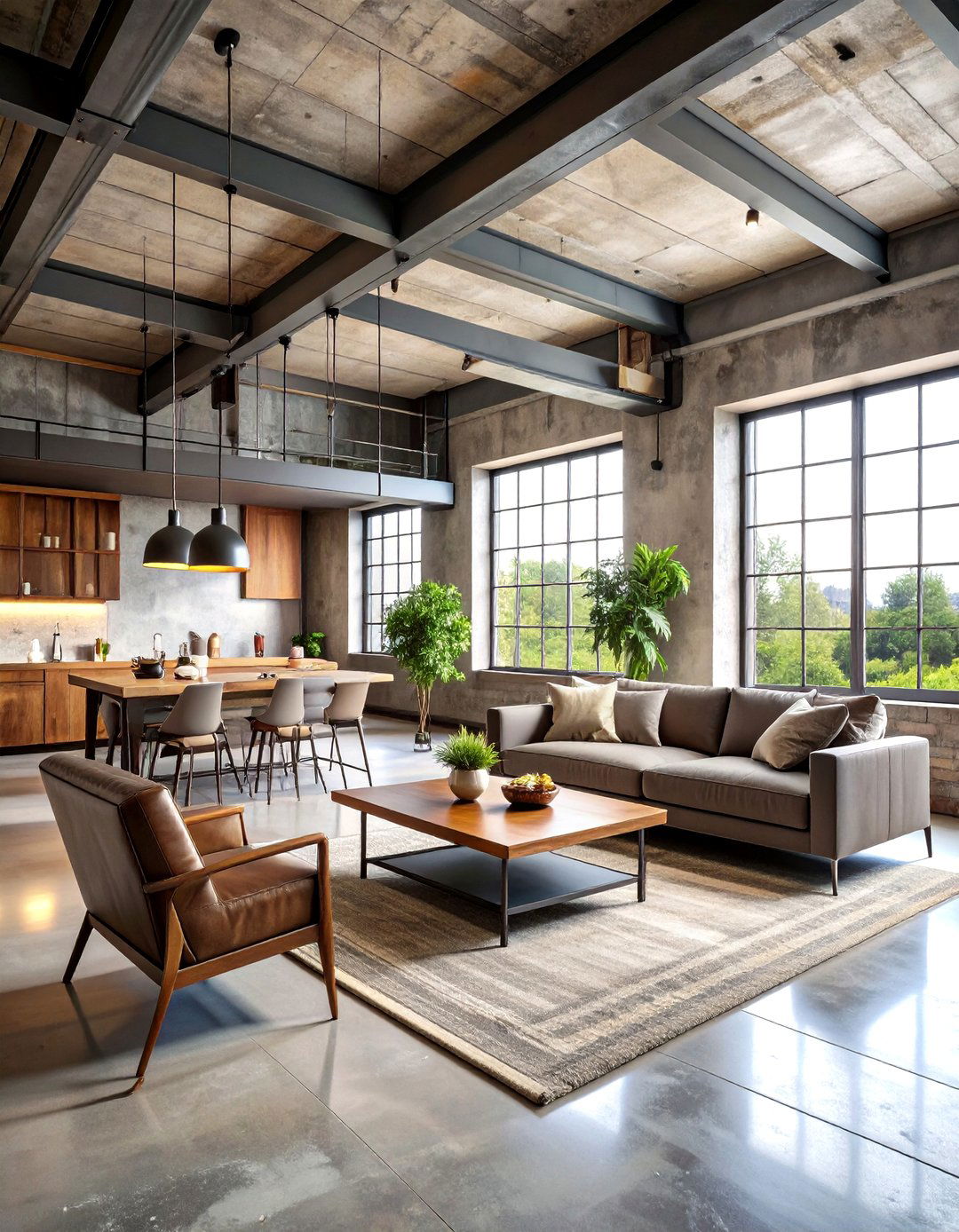 Industrial Modern Concrete Floor Living Room with Metal Accents - 20 Concrete Floor Living Room Ideas