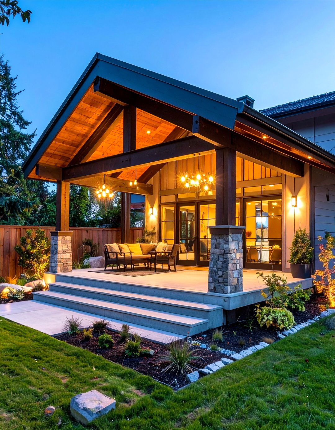 Industrial Modern Open Gable Porch with Steel Framework - 20 Open Gable Porch Ideas