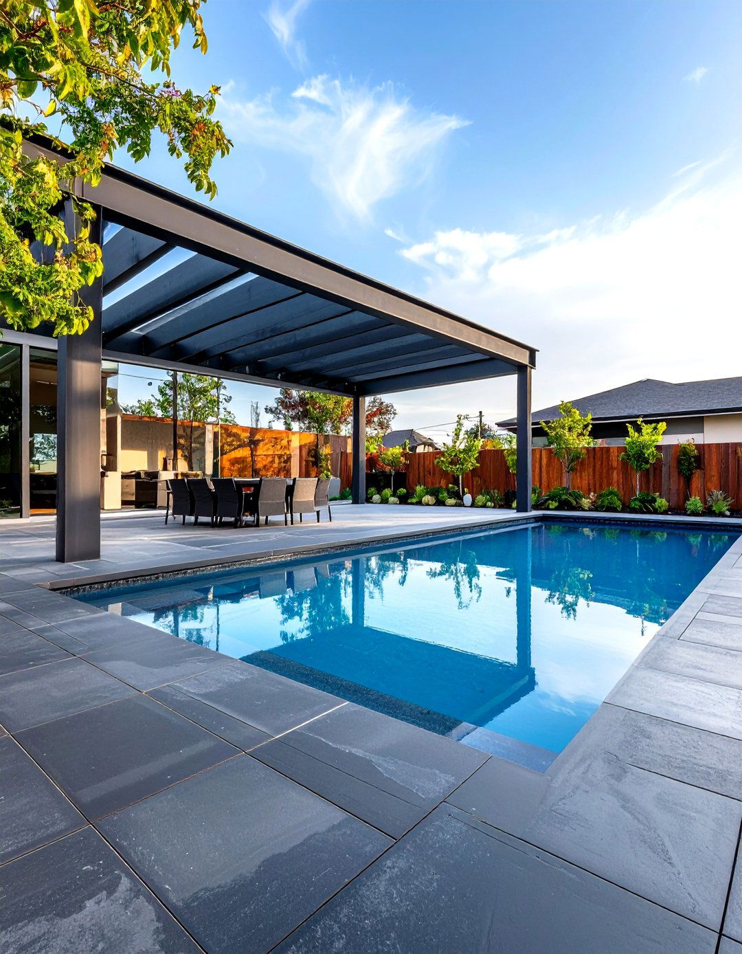 Industrial Modern Pool Deck with Steel and Concrete - 20 Pool Deck Ideas