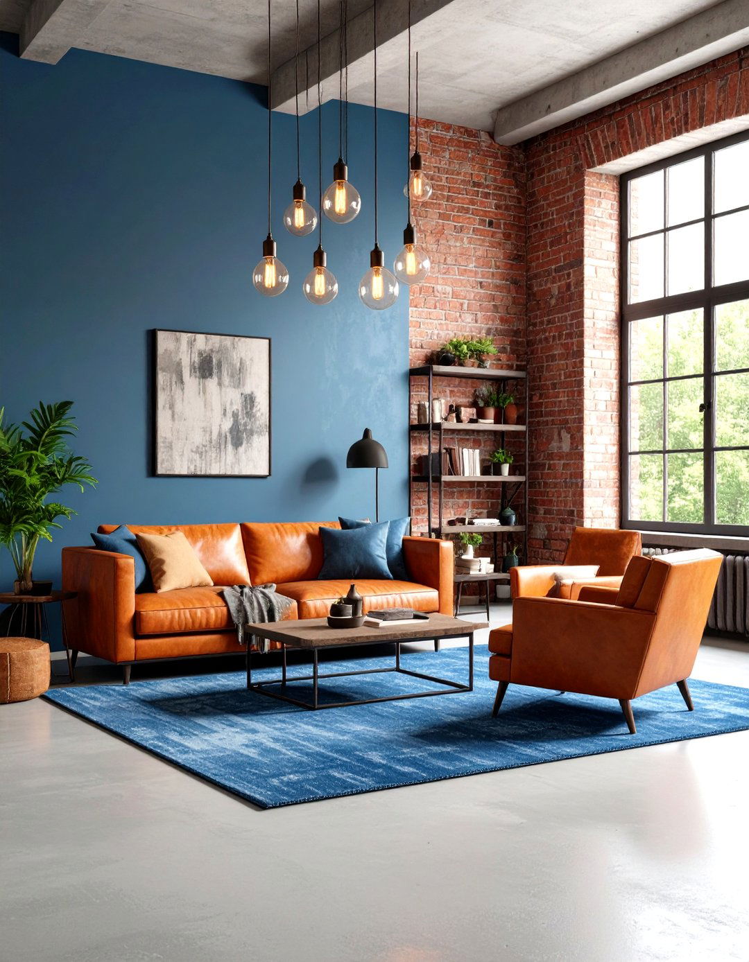 Industrial Orange and Blue Loft Living Room - 20 orange and blue living room ideas