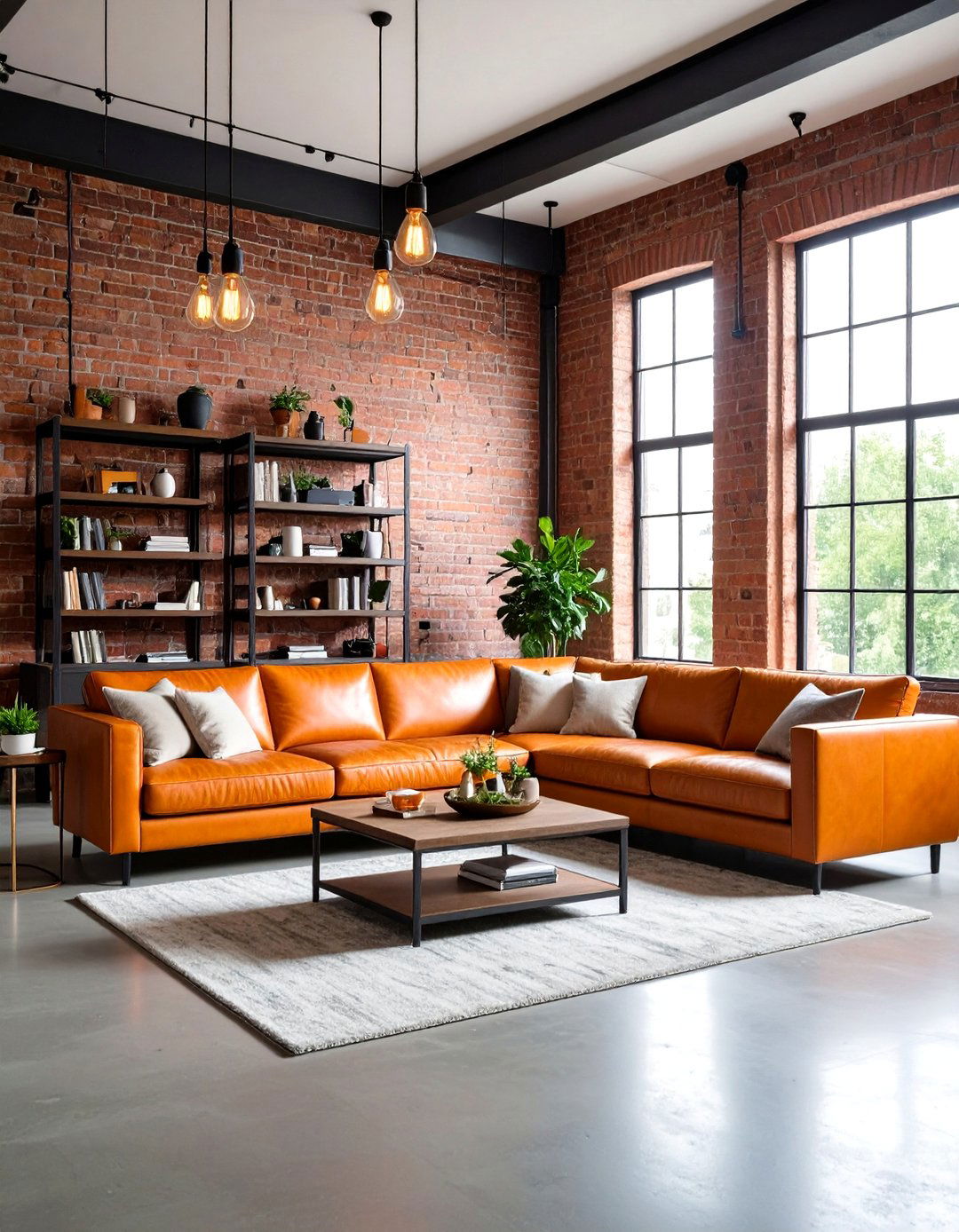 Industrial Orange and Grey Living Room with Exposed Elements - 20 Orange and Grey Living Room Ideas