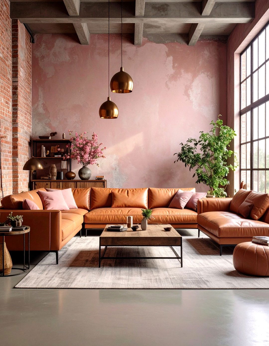 Industrial Pink Living Room with Urban Edge - 20 Pink Living Room Ideas