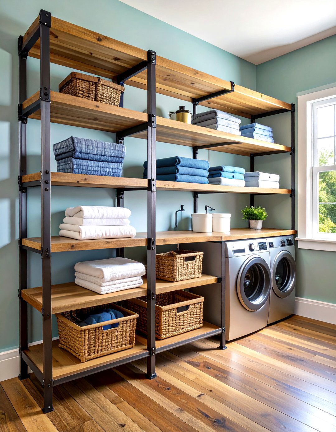 Industrial Pipe Laundry Room Shelf Framework - 20 Laundry Room Shelf Ideas