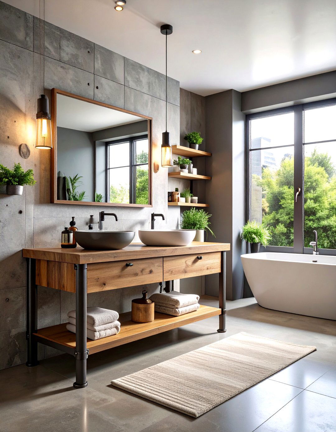 Industrial Pipe Leg Wood Bathroom Vanity - 20 Wood Bathroom Vanity Ideas