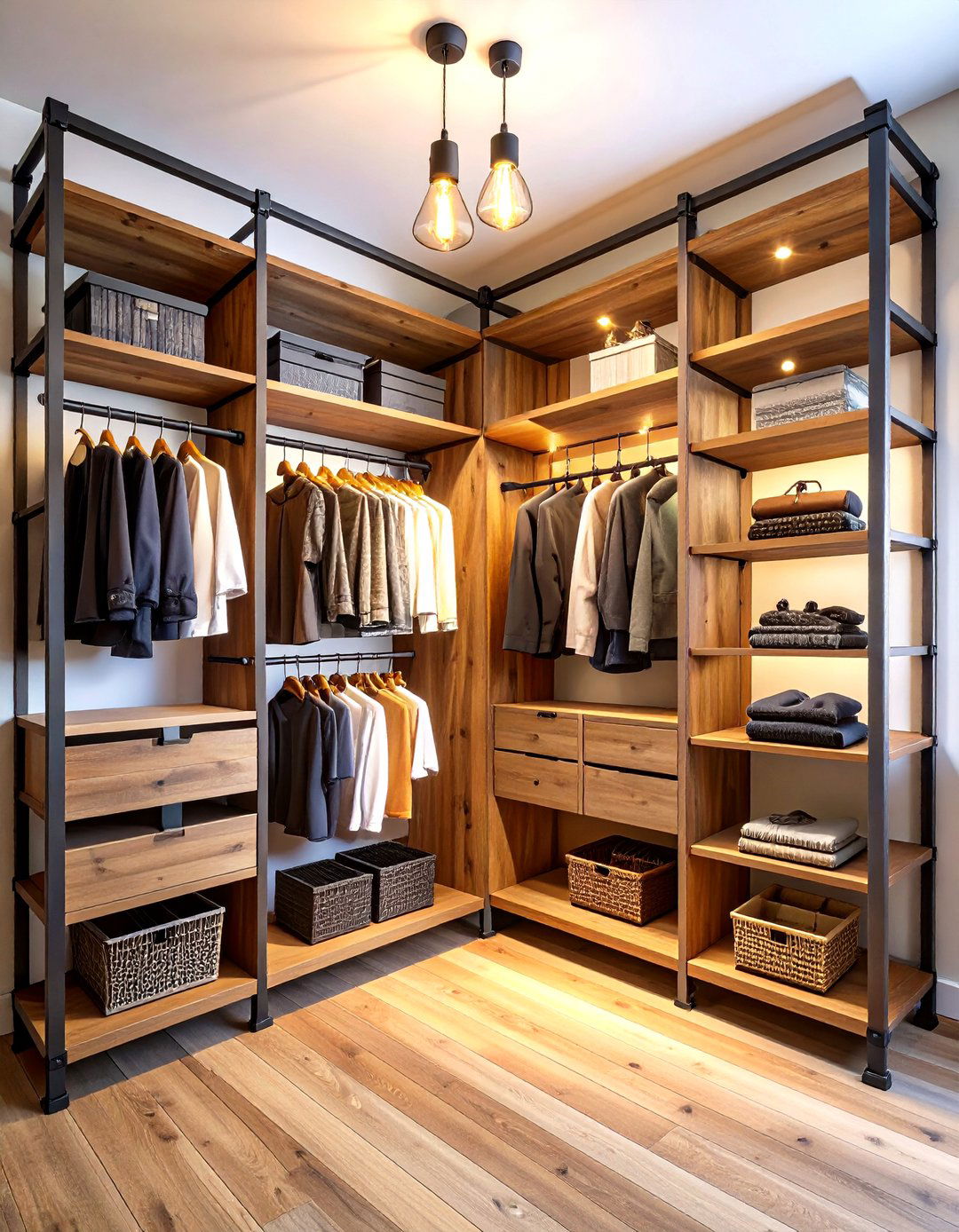 Industrial Pipe and Wood Rustic Closet - 20 Rustic Closet Ideas
