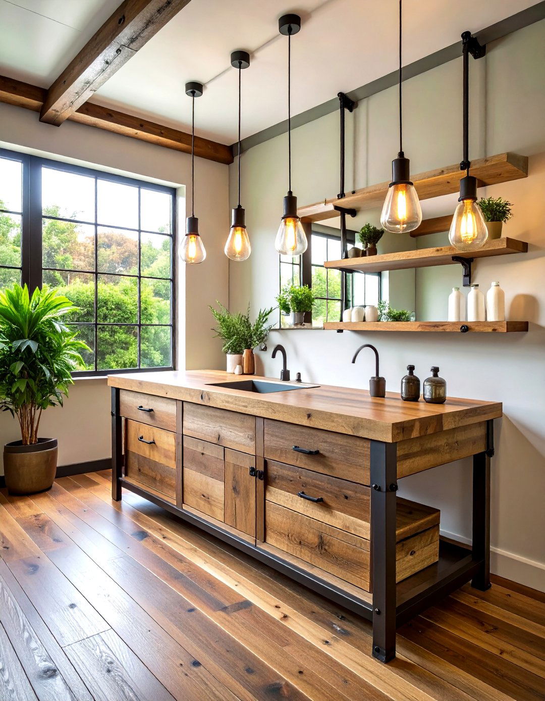 Industrial Pipe and Wood Vanity - 20 Vanity Room Ideas